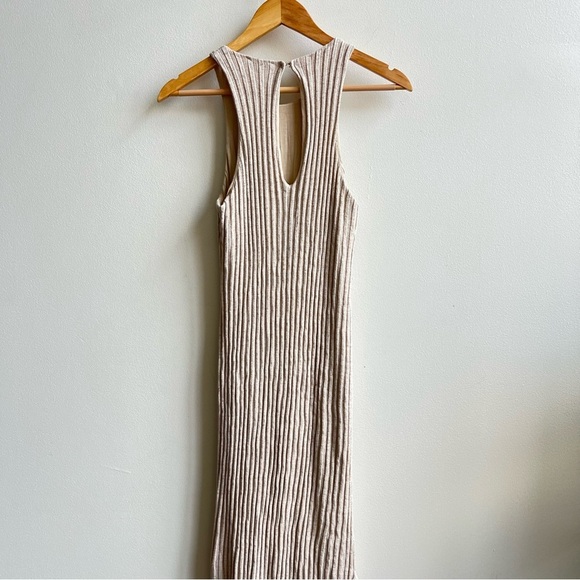Massimo Dutti Ribbed Stretch Knit Sleeveless Maxi Dress Womens Size Medium Beige - Picture 9 of 10